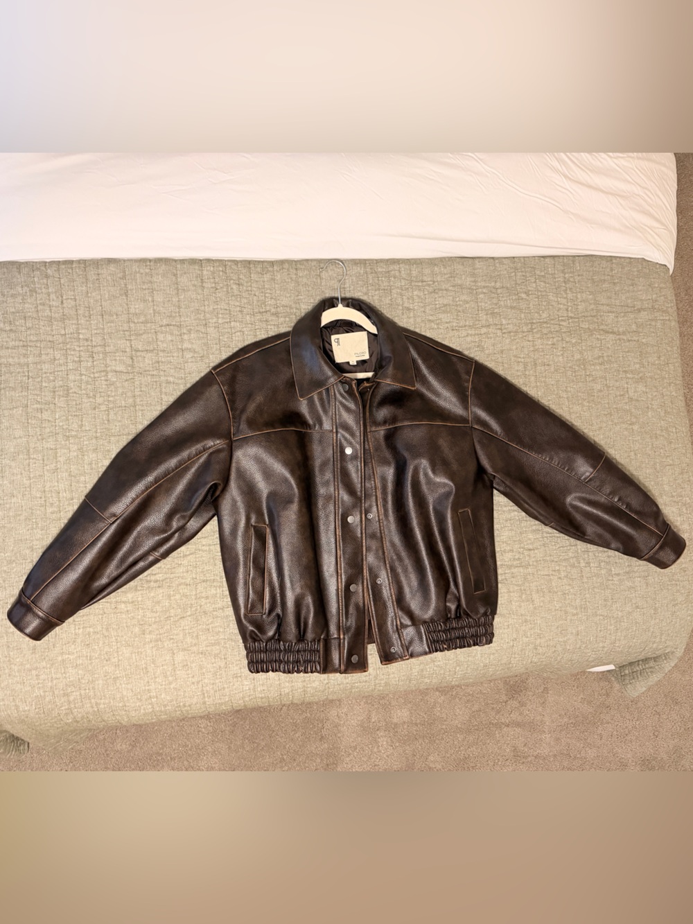 Anthropologie Dark Brown Leather Bomber - Reagan Faux Leather Bomber by Pilcro